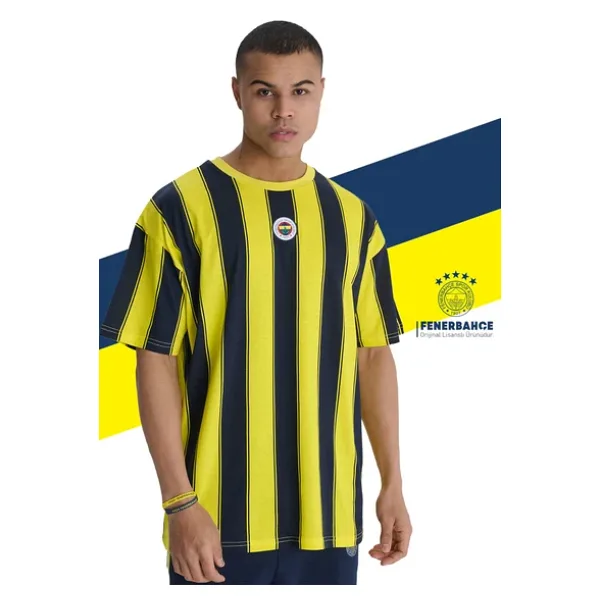 Fenerbahçe Orijinal Lisanslı Sarı Lacivert Çubuklu Erkek T-Shirt