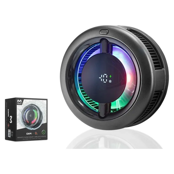HADRON CX19 Manyetik Telefon Soğutucu Fan 15W Kablosuz Şarjlı RGB Isı Göstergeli Siyah