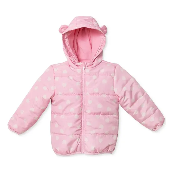 Hellobaby Kız Bebek Mont Kalp Baskılı Fermuarlı Kapüşonlu Uzun Kol - Pembe - 9 - 12 Ay