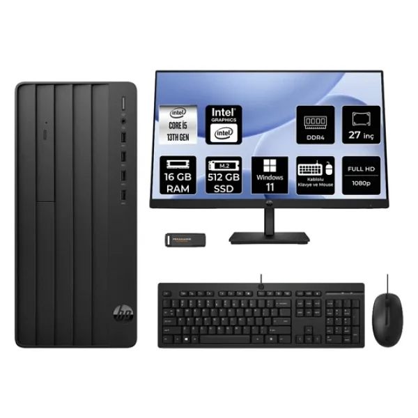 HP Pro Tower 290 G9 i5 13500 16GB 512GB SSD W11P Masaüstü Bilgisayar + 27 Monitör