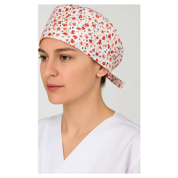 Kırmızı Çiçekli Doktor Hemşire Aşçı Cerrahi Bone Hastane Bone Bandana M454