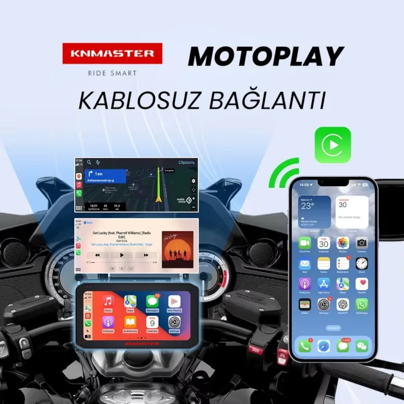 Knmaster Motoplay 1000 - 6.25" Kablosuz Carplay & Android Auto Destekli Motosiklet Multimedya Ekranı
