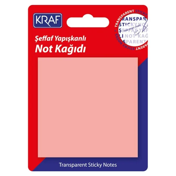 Kraf Yapışkanlı Şeffaf Not Kağıdı 76x76 mm 50 yp Transparan Pembe