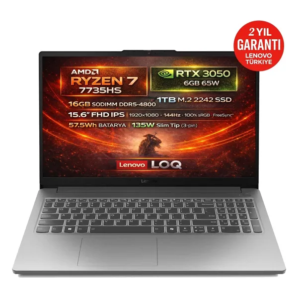 Lenovo LOQ 15ARP10E 83S00032TR Ryzen 7 7735HS 16 GB 1 TB SSD RTX3050 15.6" Full HD Gaming Laptop