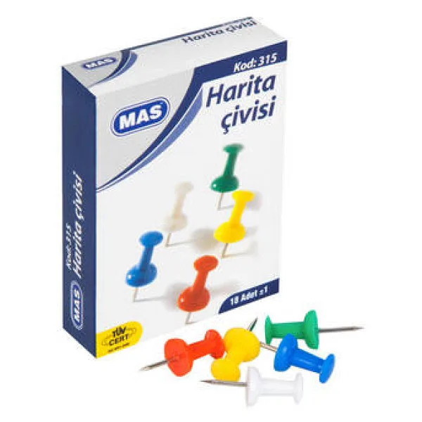 Mas 315 Silindirik 18'li Renkli Harita Çivisi