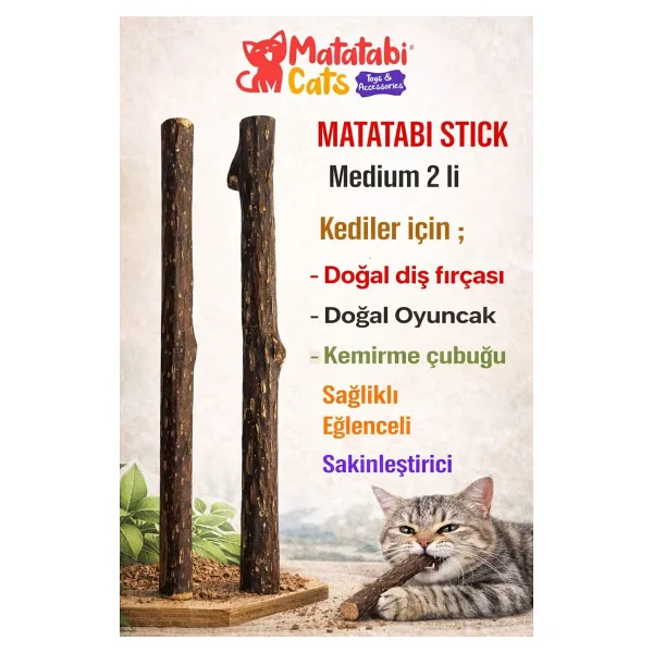 MATATABİ CATS Stick Medium Doğal Kedi Çiğneme Çubuğu, Kedi Oyuncağı 2'li (kedi Otu/nanesi Değildir)