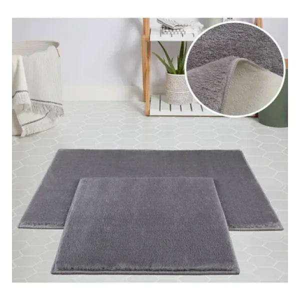 My Evilla Modern Dekoratif Halı Jel Kaymaz Taban Peluş Açık Gri Paspas Takımı 50x80