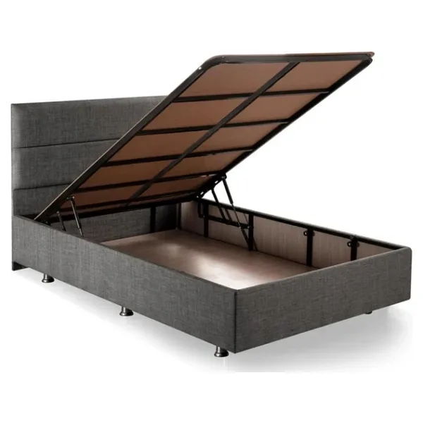Niron Silver Baza ve Başlık Seti 120x200 cm Tek Kişilik Kaydırmaz Kumaşlı Gri Keten Baza ve Başlığı