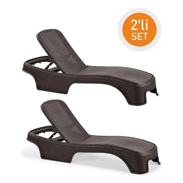 Omnipazar SY-2536 Kahverengi Brezza Royal Rattan Lüks Şezlong 2'li Set