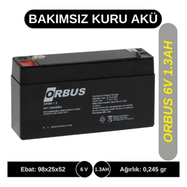 Orbus 6V 1.3Ah Bakımsız Tip Kuru Akü