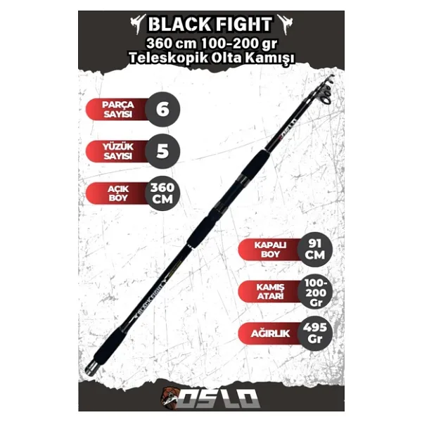 Oslo Black Fight 360 Cm 100-200 Gr Teleskopik Olta Kamışı
