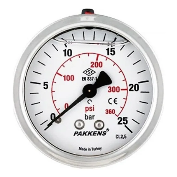 Pakkens 0-250 Bar 63 mm Arkadan Bağlantılı Panotipi Gliserinli Manometre G 1/4 inç