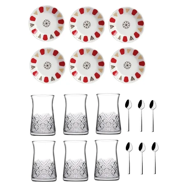 Pasabahce 18 Parça Timeless Otantik Kırmızı Acem Çay Bardağı Takımı Seti 869856385369