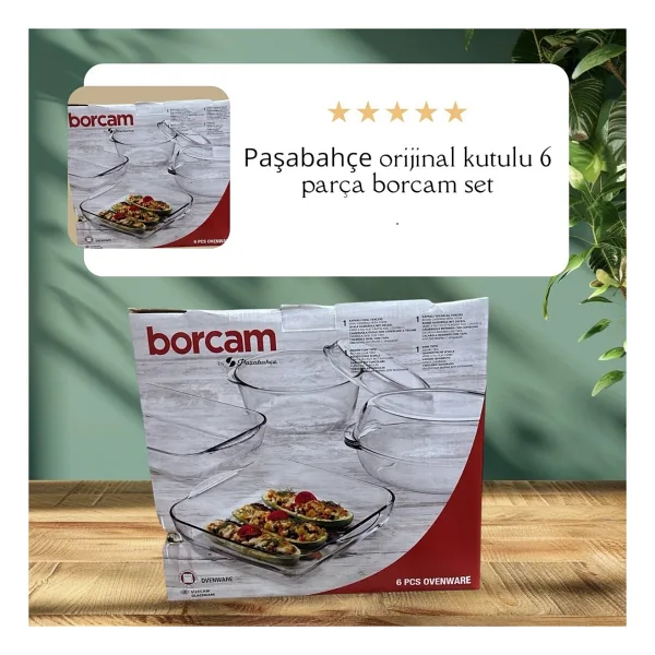 Paşabahçe Borcam Tepsi Tencere Seti -6 Parça Borcam Çeyiz Seti Kutulu
