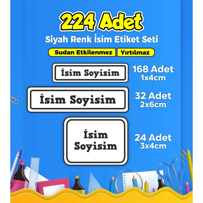 Sb Store Okul Kreş Etiketi Kalem Defter Özel Isim Yazılabilen Etiket Seti Model 161 - 224 Adet