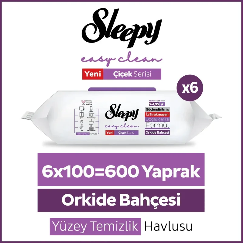 Sleepy Easy Clean Orkide Bahçesi Yüzey Temizlik Havlusu 100 Yaprak 6'lı