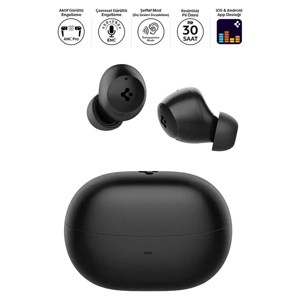Spigen Audio P10 ANC TWS Siyah Kulak İçi Bluetooth Kulaklık