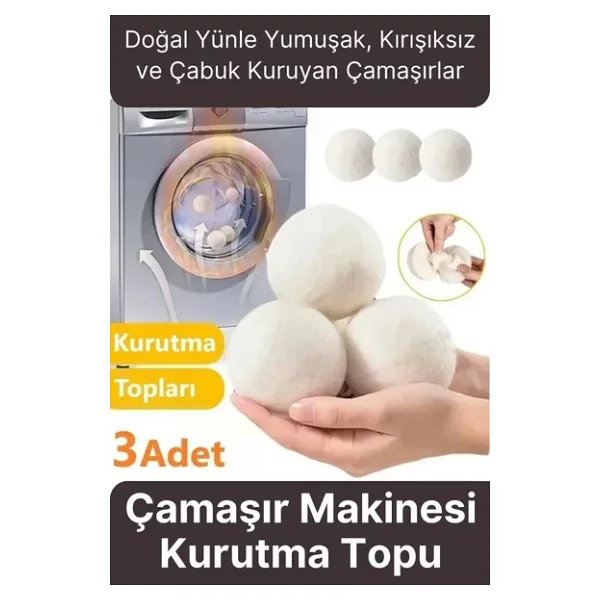 Sürtünme Engellen Kırışıklık Azaltıcı Çabuk Kuruma Yün Çamaşır Makinesi Kurutma Topu Yumuşatıcı 3'lü