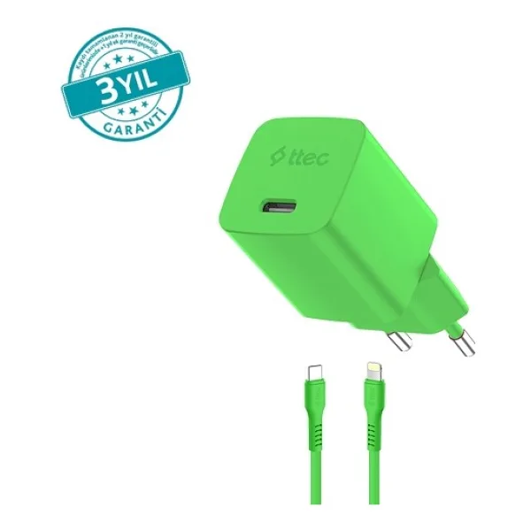 Ttec SmartCharger 2SCG20LNY 20 W Yeşil Lightning Kablolu Hızlı Şarj Aleti