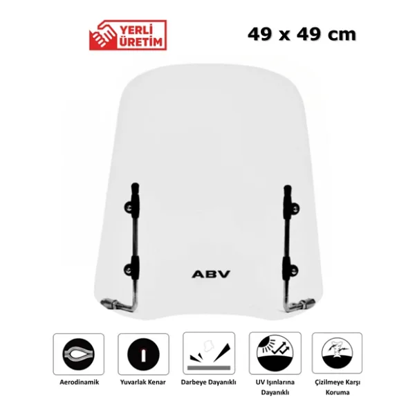 ABV Üniversal Şeffaf Siperlik (49x49 cm) + Bağlantı Ekipmanı (Motosiklet Camı)