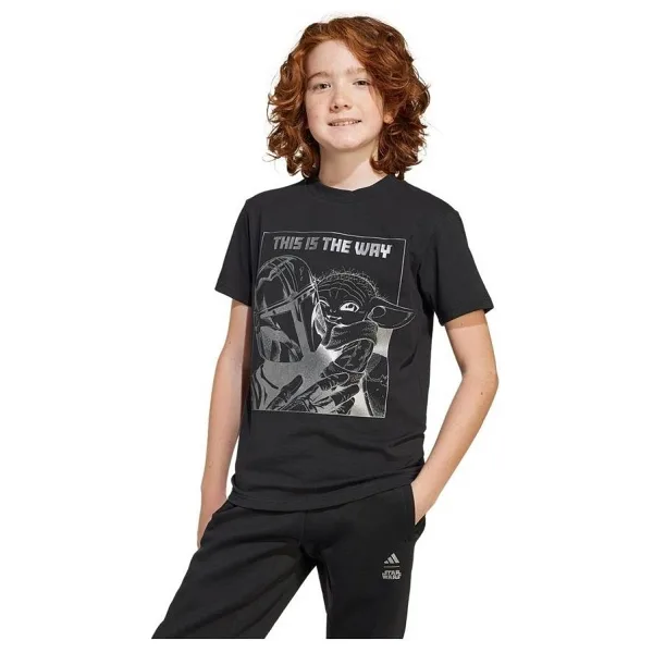 Adidas X Star Wars The Mandalorian Graphic JD4547 Siyah Kısa Kollu Bisiklet Yaka Çocuk Tişört