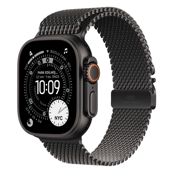 Apple Watch Ultra 3 GPS + Cellular 49mm Siyah Titanyum Kasa ve Siyah Titanyum Milano Loop Kordon Akıllı Saat