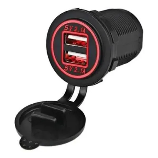 Araç Telefon Şarj Soketi 2'li 5V 2.1A Kırmızı