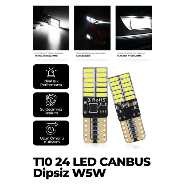 Astraled T10 Dipsiz W5w Canbus 3030 6 Ledli Beyaz Park Plaka Ampülü (2 Adet) T10 Canbus