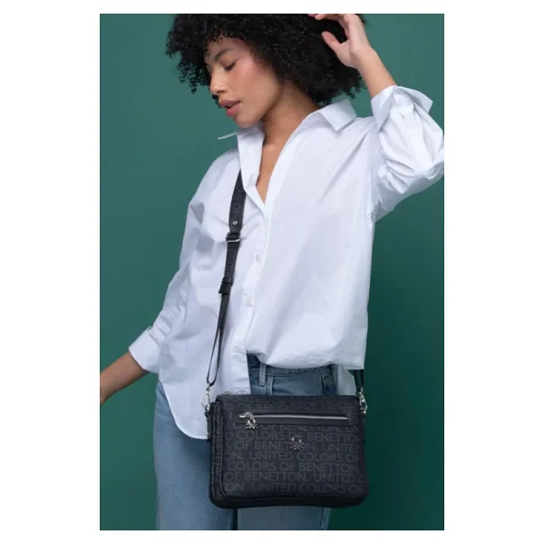 Benetton Kahverengi Eskitme Monogram Kadın Çapraz Çanta BNT 1276