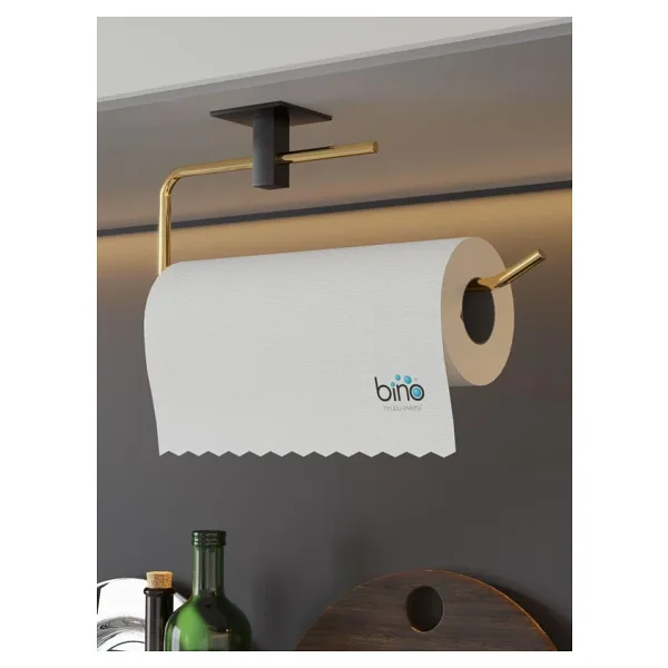Bino Gold Paslanmaz Dolu Çelik, Kağıt Rulo Havluluk, Peçetelik, Yapışkanlı Tasarım, Banyo Askısı