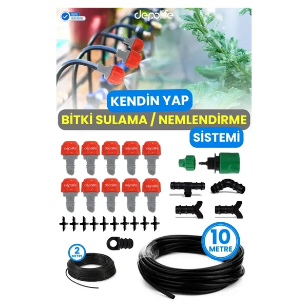 Depolife Bahçe Sera Hobi Bahçesi Tarla Saksı Sulama Nemlendirme Buharlama Sisleme Damlatma Hortum Sistemi