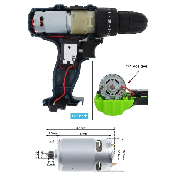 Depolife Şarjlı Matkap Motoru Rs550 Dc Motor 12V Mikro Motor Akülü Matkap Motoru 12 Diş Çarklı