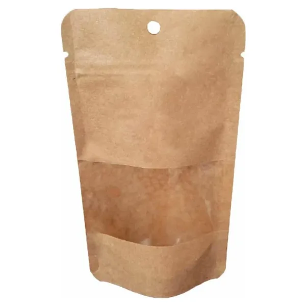 Doypack Pencereli Kraft Delikli Kilitli Kese Kağıdı - Orta Boy - 20X30 Cm. -1000 Gr. - 200 Adet