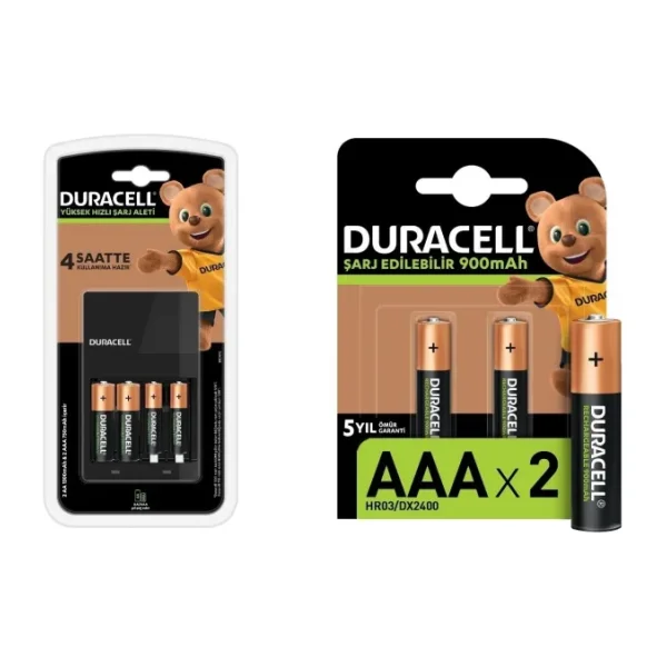 Duracell CEF 14 Şarj Aleti ve Şarj Edilebilir 900 mAh AAA 2'li Pil Seti