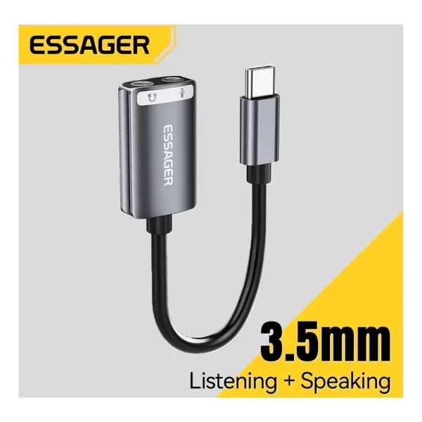 Essager Type-C To 3.5mm Harici Ses Kartı Çift Giriş CE/FC/ROHS Lisanslı Mikrofon/Kulaklık/Hoparlör Ses Ara Birimi Orjinal