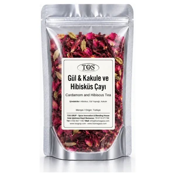 Gül & Kakule ve Hibisküs Çayı (Bitkisel Tisane) 100 gr (1. Kalite)