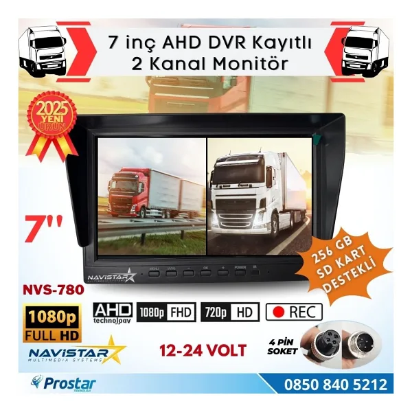 Kayıtlı 7 İnç İkiye Bölen 2 Kanal Split Ahd 1080P/720P Destekli 4 Pin 256 Gb Sd Destekli Monitör