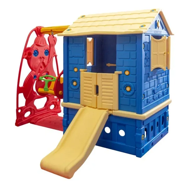 King Kids KH-2020 Kaydıraklı Salıncaklı Mavi-Krem Oyun Evi
