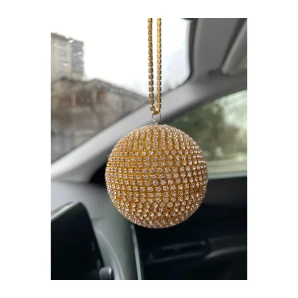 Kristal Taşlı Disko Topu Dikiz Ayna Süsü Küçük 6cm Altın