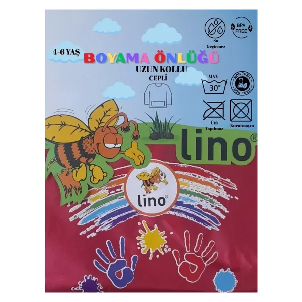 Lino Boyama Önlüğü 4-6 Yaş Su Geçirmez Resim Önlüğü - Koyu Kırmızı