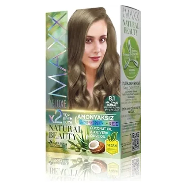 Maxx Deluxe Natural Beauty Amonyaksız Set Saç Boyası 8.1 Küllü Açık Kumral
