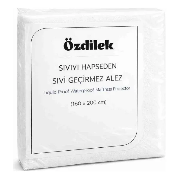 Özdilek Sıvı Geçirmez Alez %100 Pamuk Üst Yüzey Fitted Lastikli Yatak Koruyucu Nefes Alabilir Terletmez Anti Alerjik - 160 x 200 cm - Beyaz