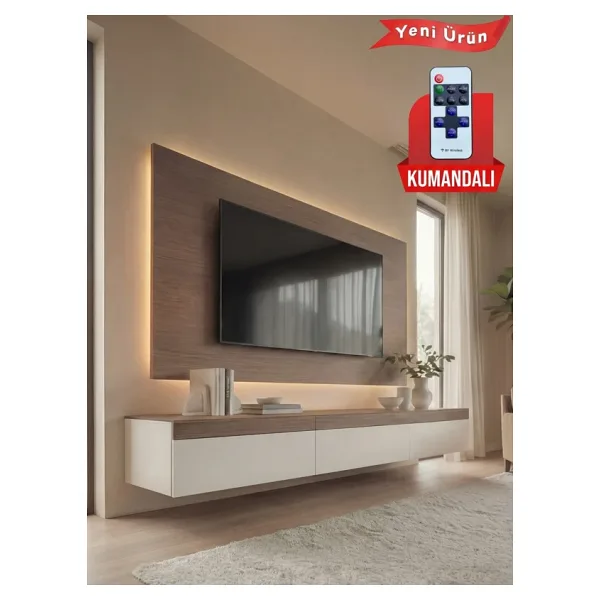 Platinreyon PURELINE LEDLİ DUVAR TV ÜNİTESİ 180 CM CEVİZ BEYAZ