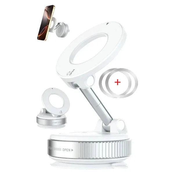 PSGT Araç içi /Her Yerde Kullanılabilen Magsafe Kilitli Vakum Telefon Tutucu 360° + 2adet Metal Halka