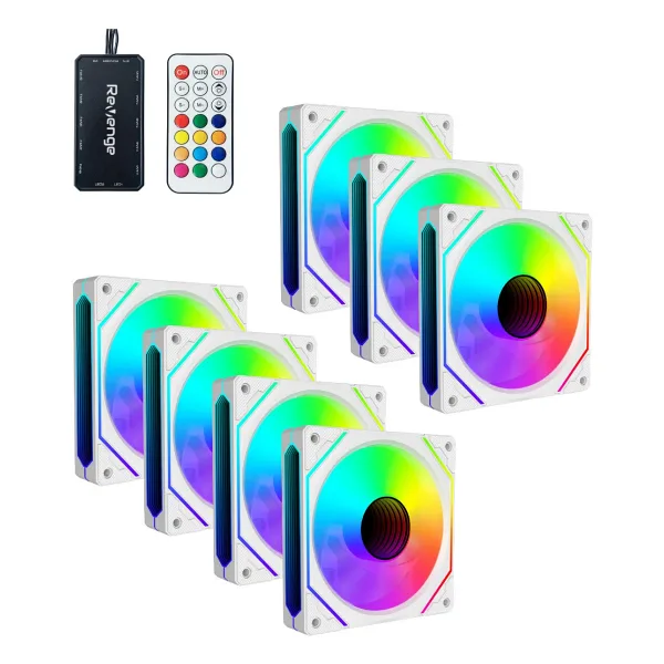 Revenge Infinity Hexagon 7in1 Beyaz Kumandalı 12cm Rgb Fan Seti Fan Kontrolör Dahil 120mm 7li Kasa Fanı