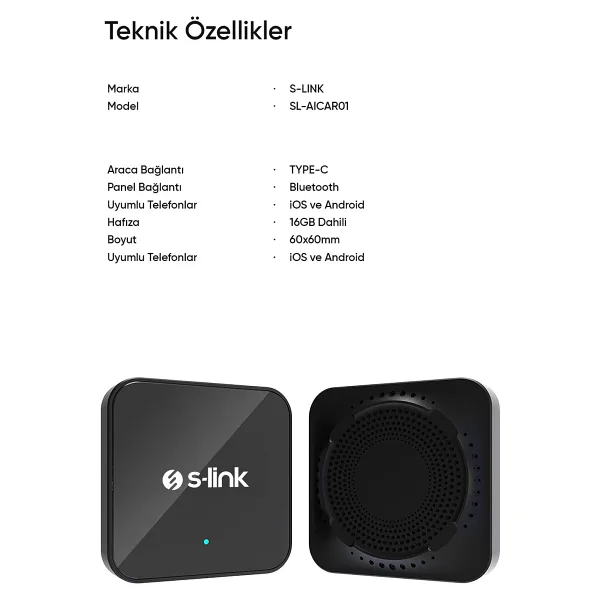 S-Link Carplay Aı Box NETFLIX-YOUTUBE-16GB Carplay Aı Box Adaptörü