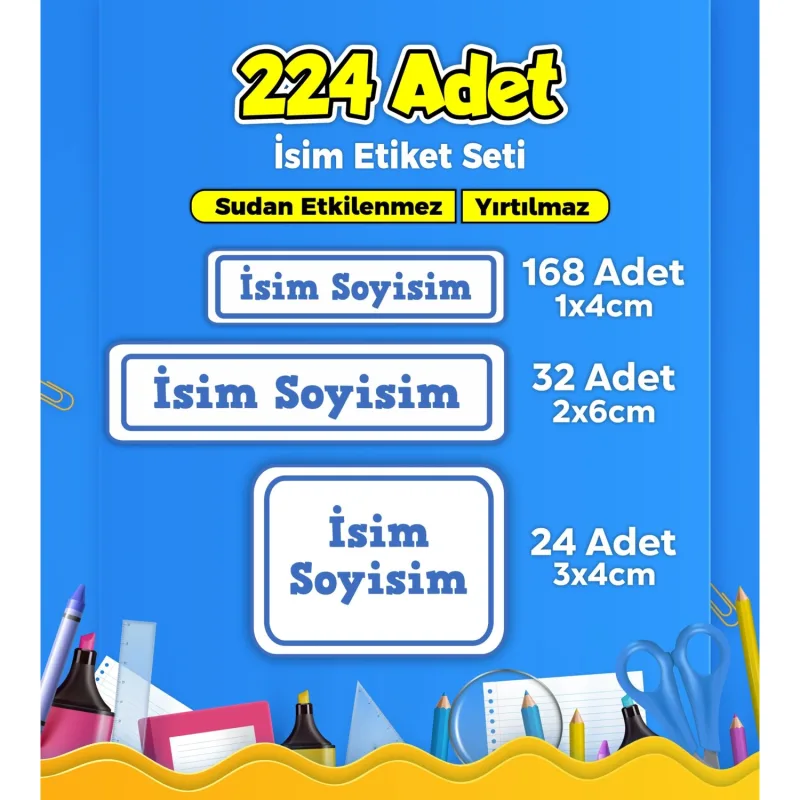 Sb Store Okul Kreş İsim Etiketi Kalem Defter Özel İsim Yazılabilen Etiket Seti Model 36 - 224 Adet