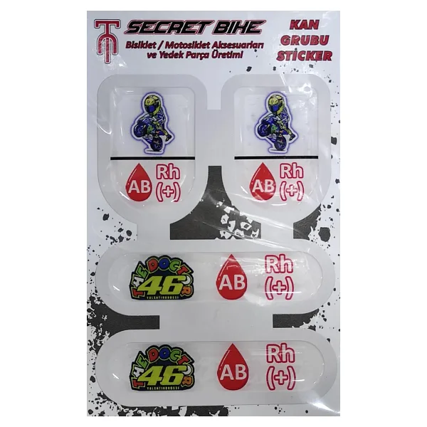 Secret Bike Mavi Motosiklet Ve Kask Kan Grubu Sticker AB Rh (+) Pozitif