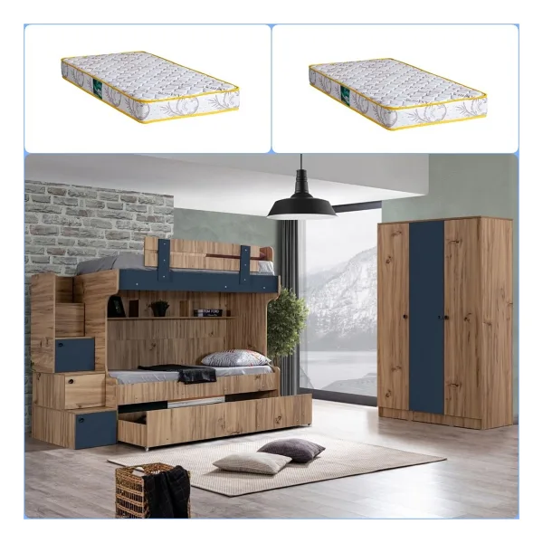 Setay Mobilya Riva Yavrulu Ranza + 3 Kapaklı Dolap + 2 Adet Comfort Yatak Beyaz