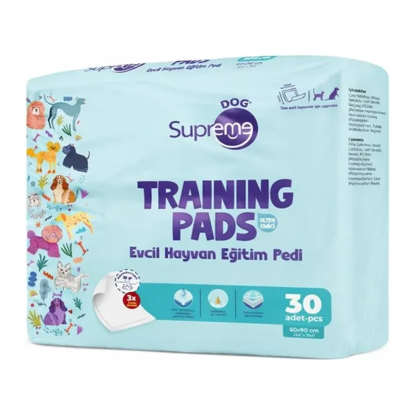Supreme Dog Köpek Tuvalet Pedi, Sızdırmaz, Yavru, Hasta ve Yaşlı Köpekler İçin Evcil Hayvan Eğitim Pedi 60 X 90 CM 30'LU